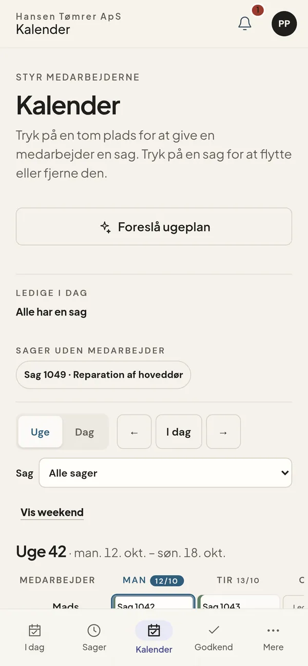 Ejerens ugekalender på telefonen