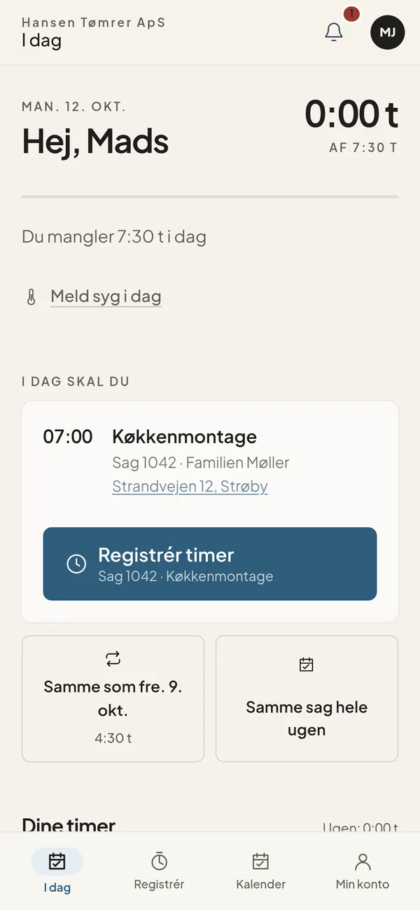 Medarbejderens dagsvisning
